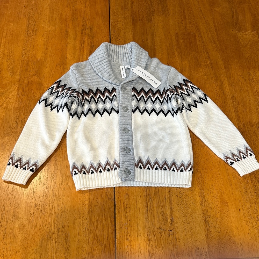Janie and Jack Gray, Brown, Black & Cream Knit Cardigan. Size 4